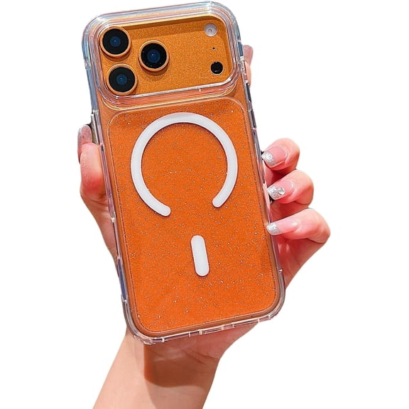 Starry Bling Glitter Back Magnetic Phone Case for iPhone, Compatible with (Orange,iPhone 16 Pro)