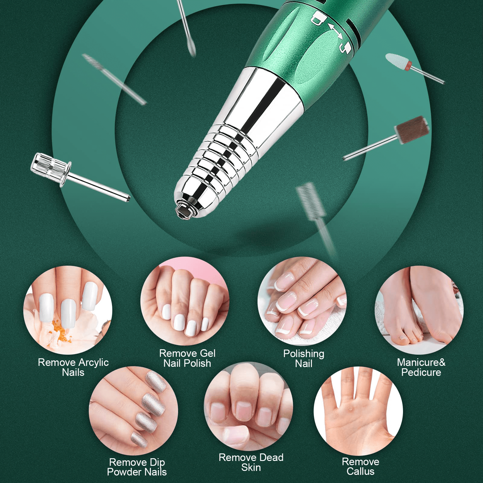 Professional Nail Drill , KUIIYER 35000RPM Electric Nail Drill Kit (66Pcs Portable 3000mAh Cordless Rechargeable Variable Speed All-Metal Nail File Set) for Acrylic Nails DIY Manicure Pedicure