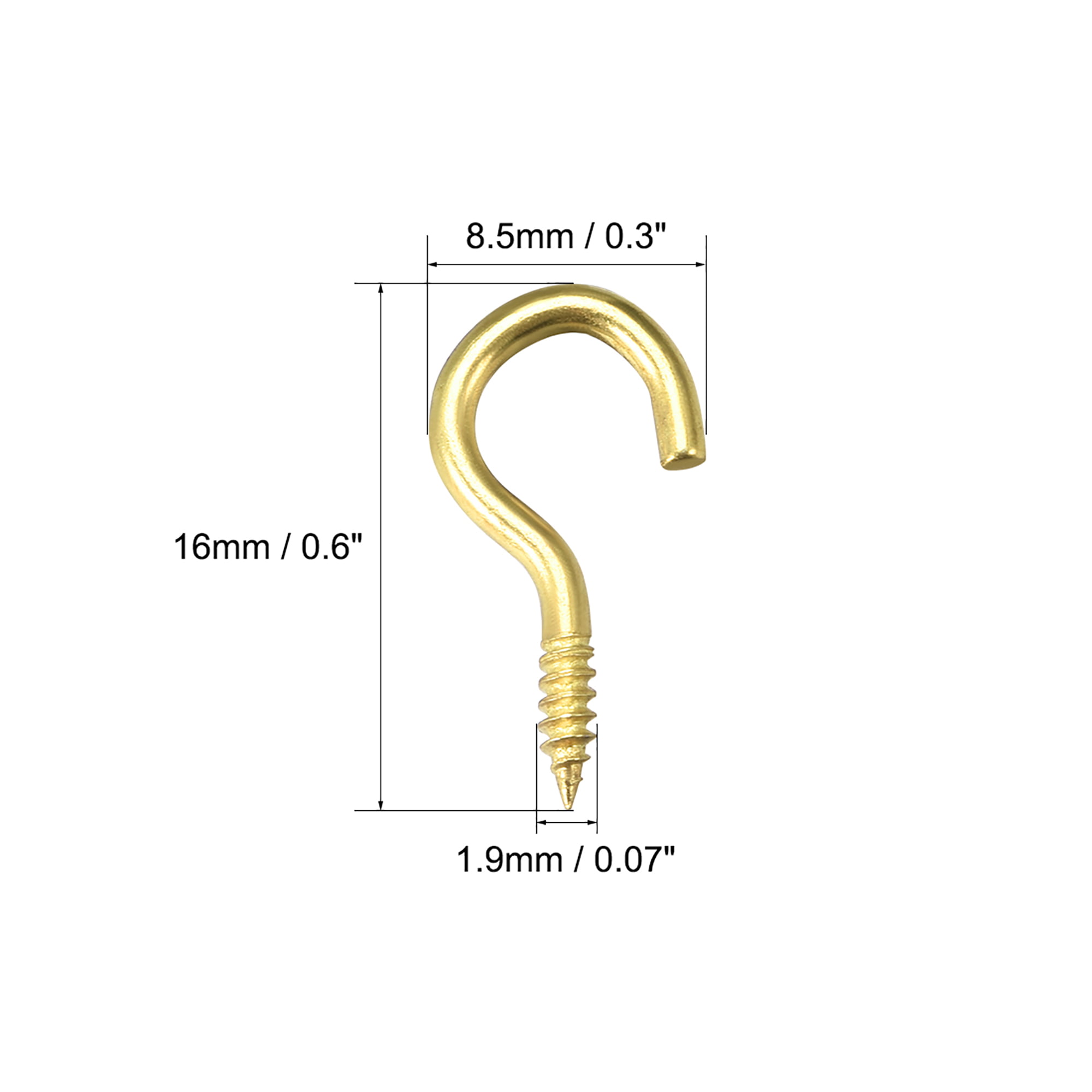 1" Screw Eye Hooks Self Tapping Screw-in Hanger Hooks with Plate Golden 30pcs 