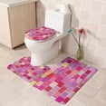 thumbnail image 3 of Roiihwy 4 Pcs Pink Shower Curtain Set with Bathroom Toilet Lid Cover and Non-Slip Rugs, Waterproof Checkered Bathroom Rugs Set with 12 Hooks, 3 of 4