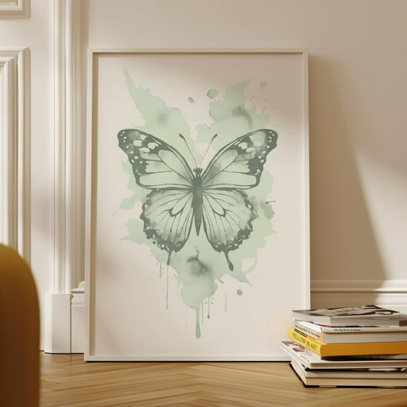 Sage Green Butterfly Print, Preppy Cute Apartment Decor, Aesthetic Wall Art, Green Dorm Room Decor, Girly Poster, Neutral Funky Art Orint Wall Art, Modern Wall Decor, 8x12 UNFRAMED