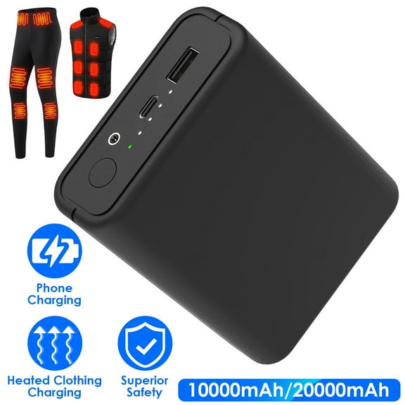 5V 2A Battery Pack 10000mAh Power Bank with DC 7.4V 2A & 5V 2A USB Port Heated Clothing Replacement Battery Pack for Heated Vest Jacket Pants Black