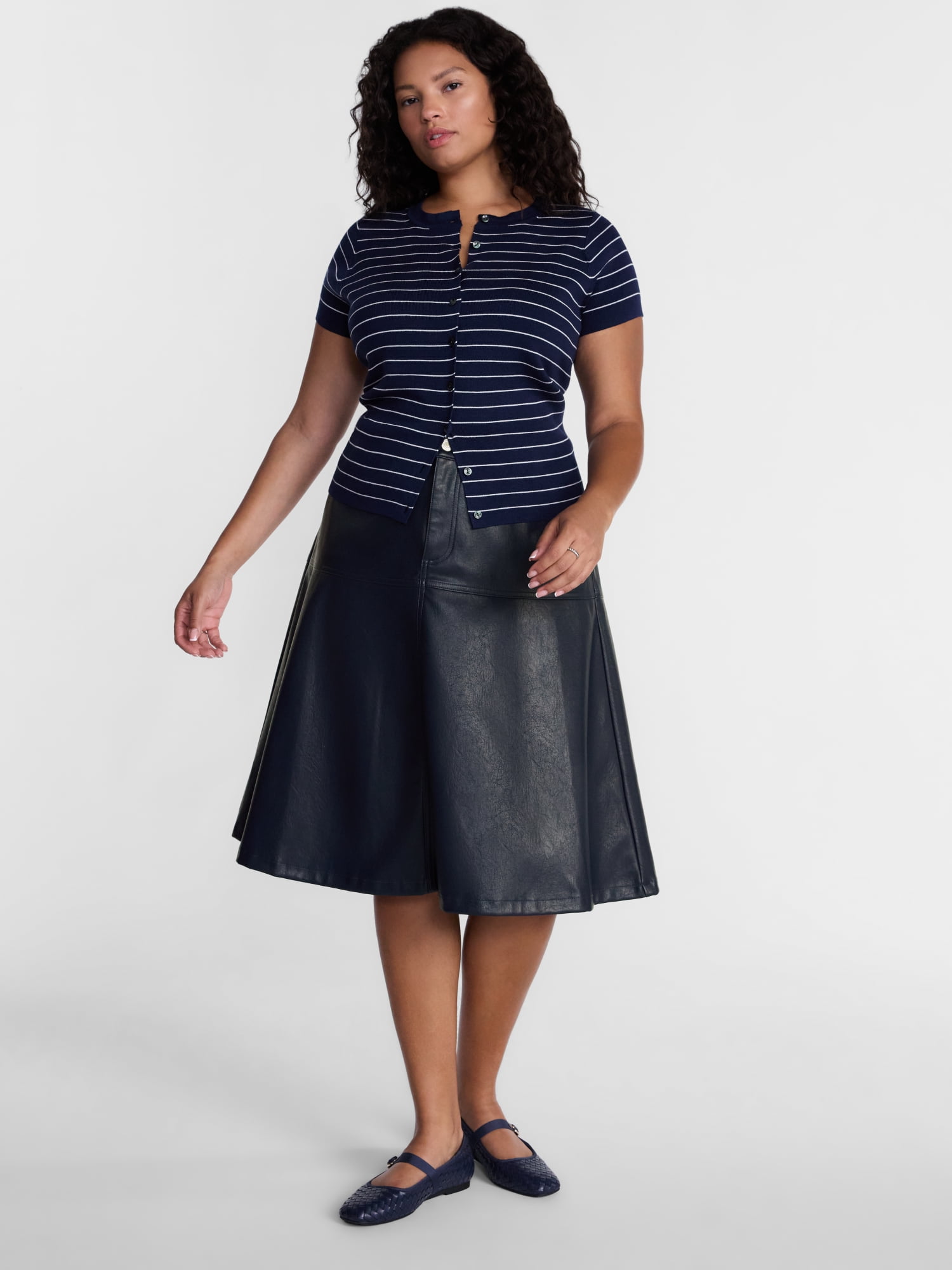 Terra & Sky Women's Plus Faux Leather Midi Skirt, Sizes 0X-5X
