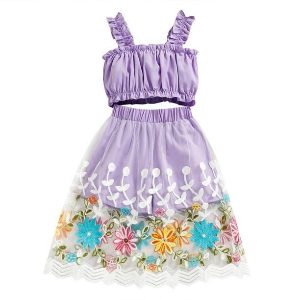 Toddler Girls Fashion Cute Solid Color Sleeveless Ruffles Top Mesh