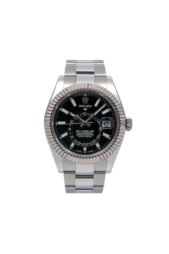 Pre-Owned Rolex Sky-Dweller 42MM 326934 Black Dial Fluted Bezel Stainless Steel Oyster Bracelet