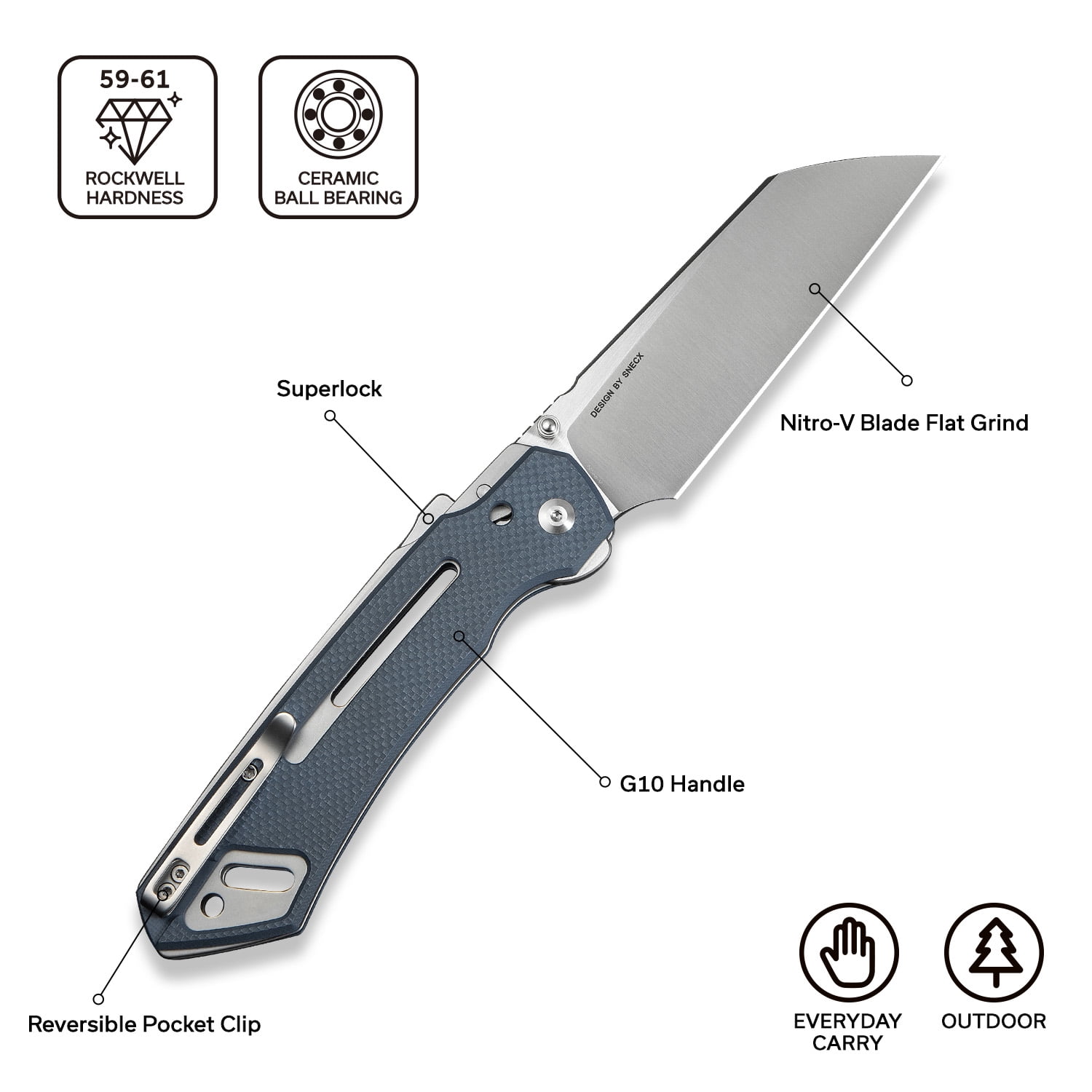 CIVIVI Buster FG Pocket Knife Superlock Folding Knife with 4.2" Nitro-V Blade G10 Handle, Designed by Snecx Tan C24052-2 (Neutral Blue)
