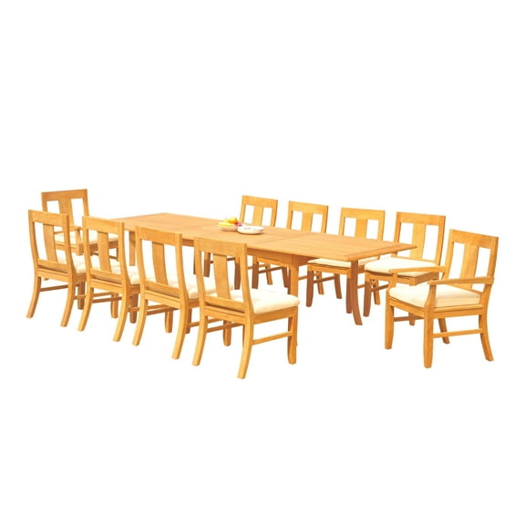 Teak Dining Set:10 Seater 11 Pc -118" Rectangle Table, 8 Armless and 2 Osborne Arm/ Captain Chairs Outdoor Patio Grade-A Teak Wood WholesaleTeak #WMDSOSe