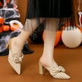thumbnail image 2 of BLISSFUL STEP Women's Stripe Bow Block Heel Slides Mules, 2 of 5