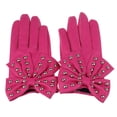 thumbnail image 1 of Motorcycle Women Rivets Bow Solid Color Faux Leather Gloves Full Finger Mittens, 1 of 11