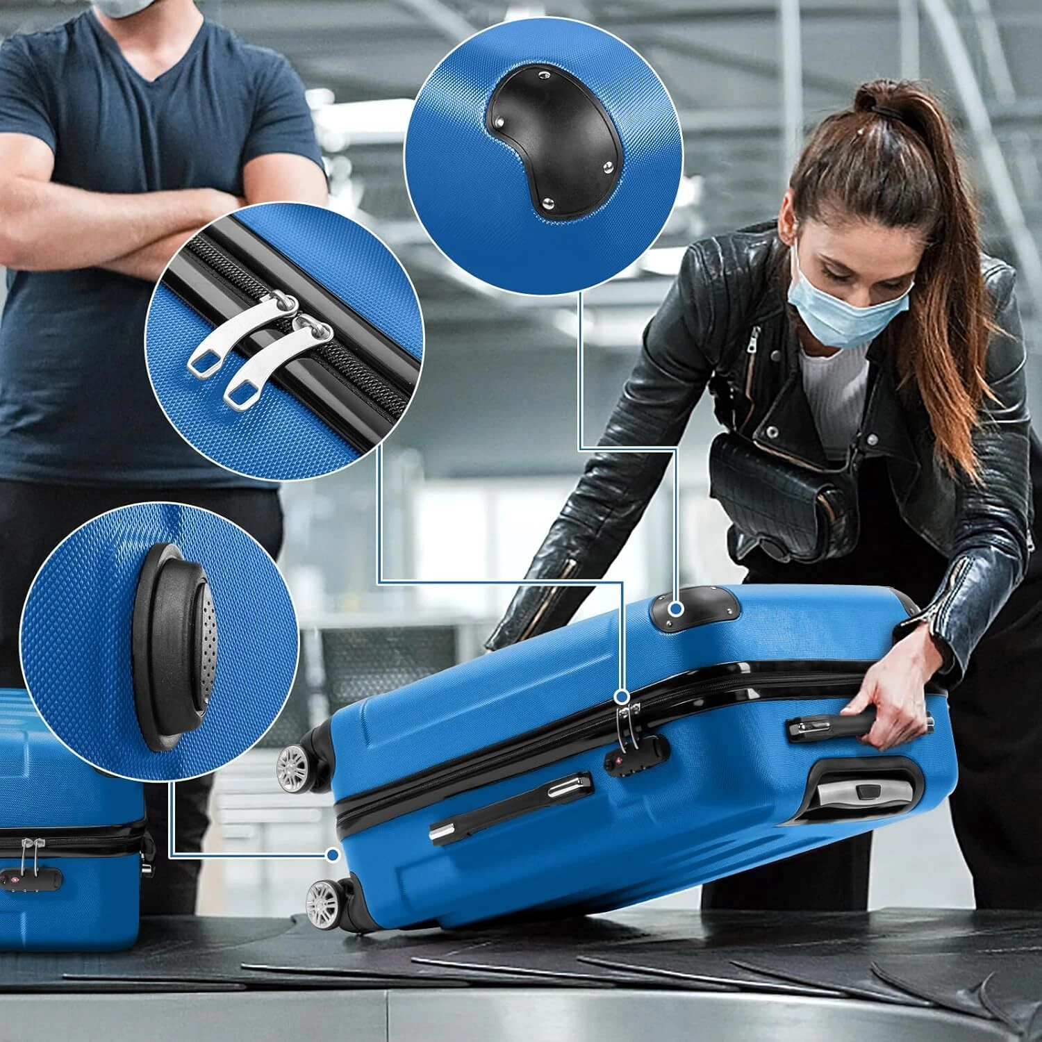Cotinse 3 Piece Luggage Sets Hardshell Lightweight Suitcase with TSA Lock Spinner Wheels,Dark Blue