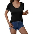 thumbnail image 1 of Dealovy Hauts de Sortie pour Femmes Manches Courtes Col Rond T-Shirts Couleur Unie Coupe Ajustée Courts T-Shirts Basiques, 1 of 7