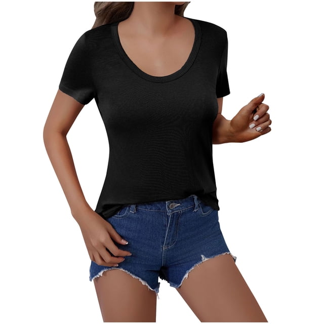 Dealovy Hauts de Sortie pour Femmes Manches Courtes Col Rond T-Shirts Couleur Unie Coupe Ajustée Courts T-Shirts Basiques