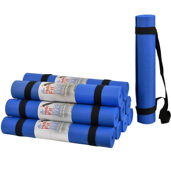 Hello Fit Yoga Mats (68" x 24" x 4mm) with Carrying Harness - Studio 10 Pack - Wholesale (Dark Blue)