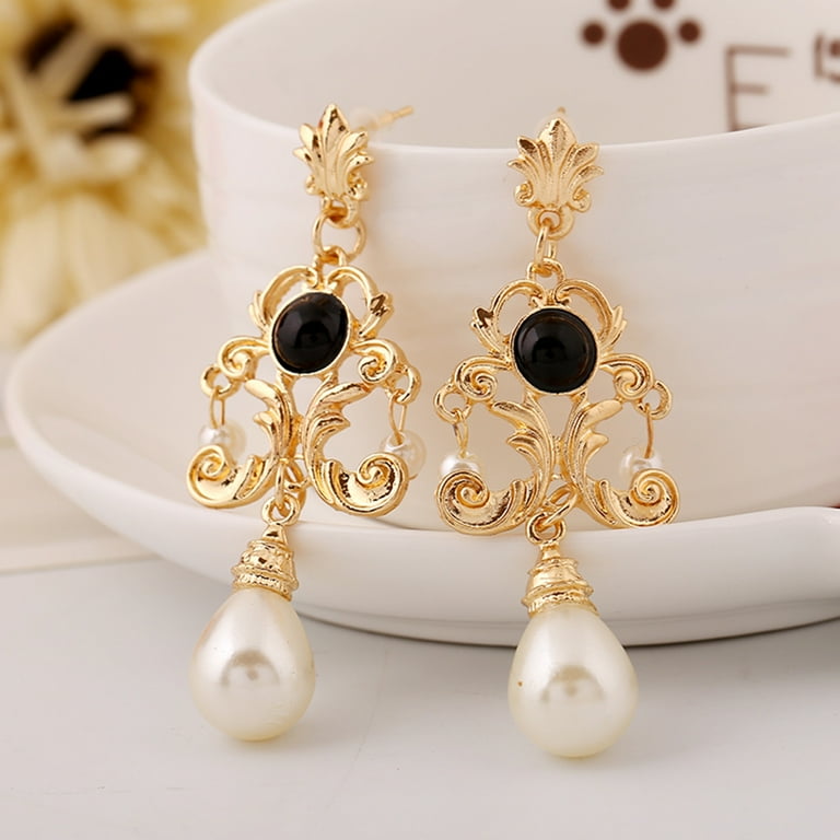 Jiaroswwei Evening Party Women Metal Palace Floral Faux Pearl