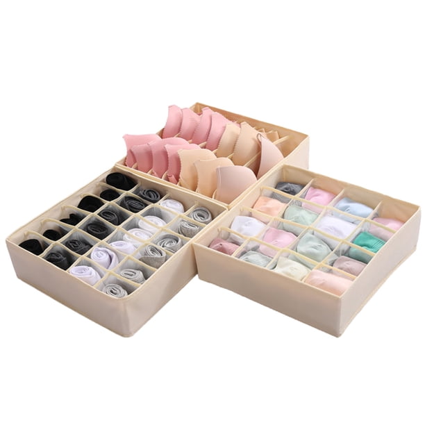 Xihbxyly Organizador de Armario de Tela No Tejida, Juego de 3 Piezas para Guardar Ropa Interior, Diseño Multicelda para Lencería, Sujetadores, Corbatas y Calcetines, Plegable y Portátil, Ideal para V