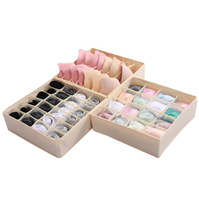 Xihbxyly Organizador de Armario de Tela No Tejida, Juego de 3 Piezas para Guardar Ropa Interior, Diseño Multicelda para Lencería, Sujetadores, Corbatas y Calcetines, Plegable y Portátil, Ideal para V