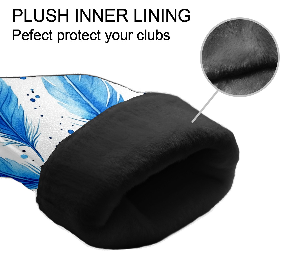 Golf Club Covers, Blue Feathers Premium PU Leather Driver Hybrid Putter Head Covers with Velvet Lining, Waterproof Golf Gifts for Men Women