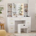 thumbnail image 1 of Vanity Desk with Storage Stool – 56" Makeup Dressing Table with Power Outlet & 10 LED Lights, 7 Drawers & Storage Shelves, 3 Lighting Modes, Adjustable Brightness for Bedroom, Women & Girls, 1 of 8