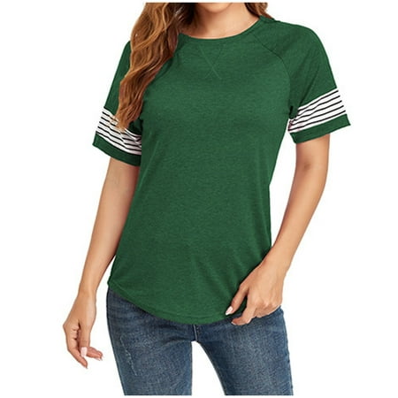 

Clearance Hfyihgf Women s Tops Basic Casual Solid Color Short Sleeve T Shirts Crewneck Raglan Sleeve Tees Summer Tunics(Green L)