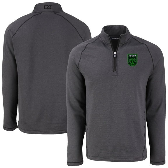 Men's-Cutter & Buck  Heather Black Austin FC Peshastin Eco Fleece Recycled Quarter-Zip Pullover Top