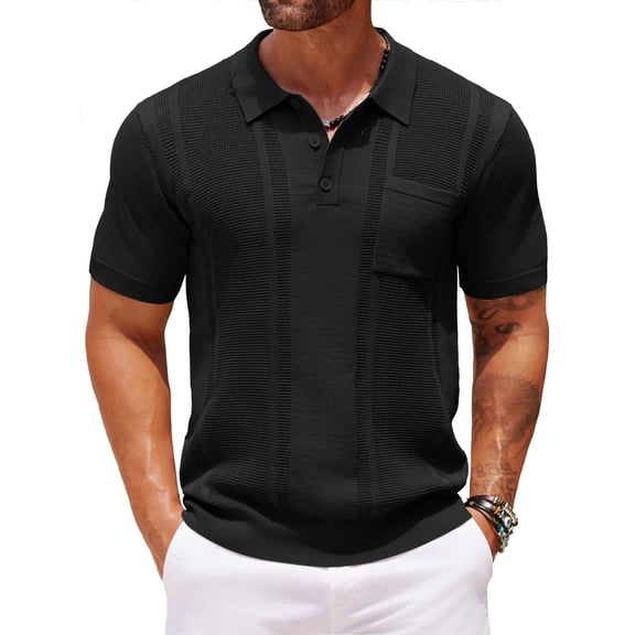 COOFANDY Men's Knit Polo Shirts Short Sleeve Vintage Polo Shirt Textured Polo T Shirt Classic Golf Shirt