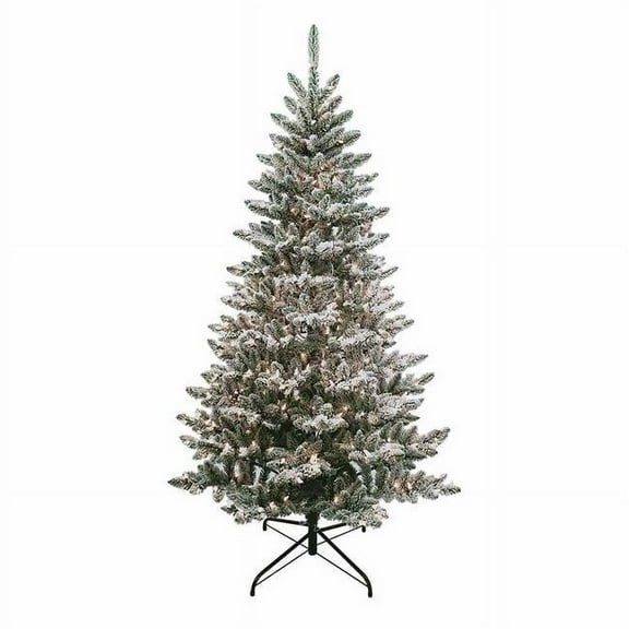 KSA 6' Pre-Lit Flocked Pine Artificial Christmas Tree, Clear Lights