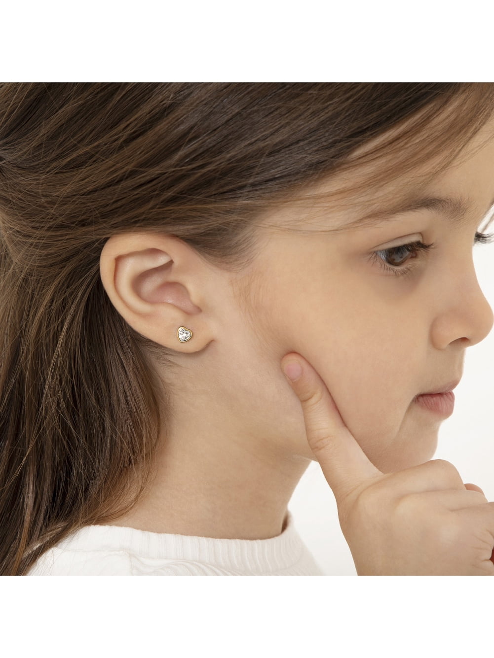 Heart CZ Bezel Clear Kids Earrings Screw Back - Sterling Silver Gold Plated