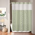 thumbnail image 2 of No Hook Shower Curtain, Modern Minimalist Shower Curtains for Bathroom with See Through Top Window, Farmhouse Leaf Stripes Sage Green Waterproof & Washable Bath Curtain Stall 48"x72", 2 of 9
