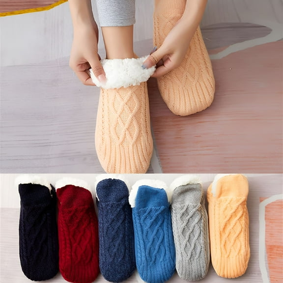 TELOLY Thick & Warm Slipper Socks with Non Slip Grippers - House Socks Fleece Floor Socks for Men Women (1 Pair)