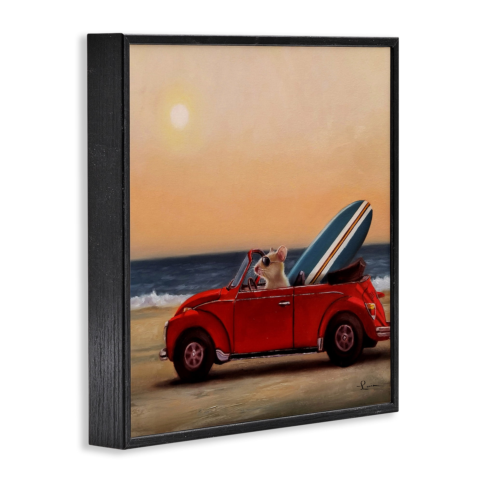 Stupell Industries Mouse Beach Coast Cruise Animals & Insects Painting Black Framed Art Print Wall Art, 17 x 17