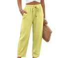thumbnail image 2 of Linen Pants for Women Beach Vacation High Waist Elastic Drawstring Straight Leg Long Trousers with Pockets, 2XL, 2 of 7