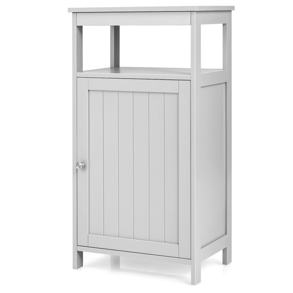 Patiojoy Freestanding Bathroom Floor Storage Cabinet Wooden Storage Organizer Cupboard Shelf Grey