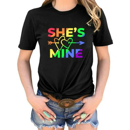 Fancyleo Funny Letter Print Short Sleeve Lgbt Couple T Shirt Personality Gay Pride T-Shirt Lesbian Couple T Shirt