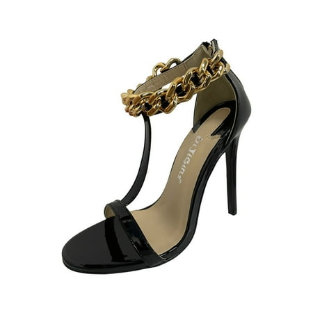 Clearance VerPetridure Sandals Women s Sandals Summer Casual Peep Toe Shoes Super High Heel Gold Chain Sexy Zip Stilettos