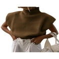 thumbnail image 1 of Femmes Épaulette Pull Haut Col Roulé Sans Manches Pull Large Épaule Tricotée Pull Haut, 1 of 5