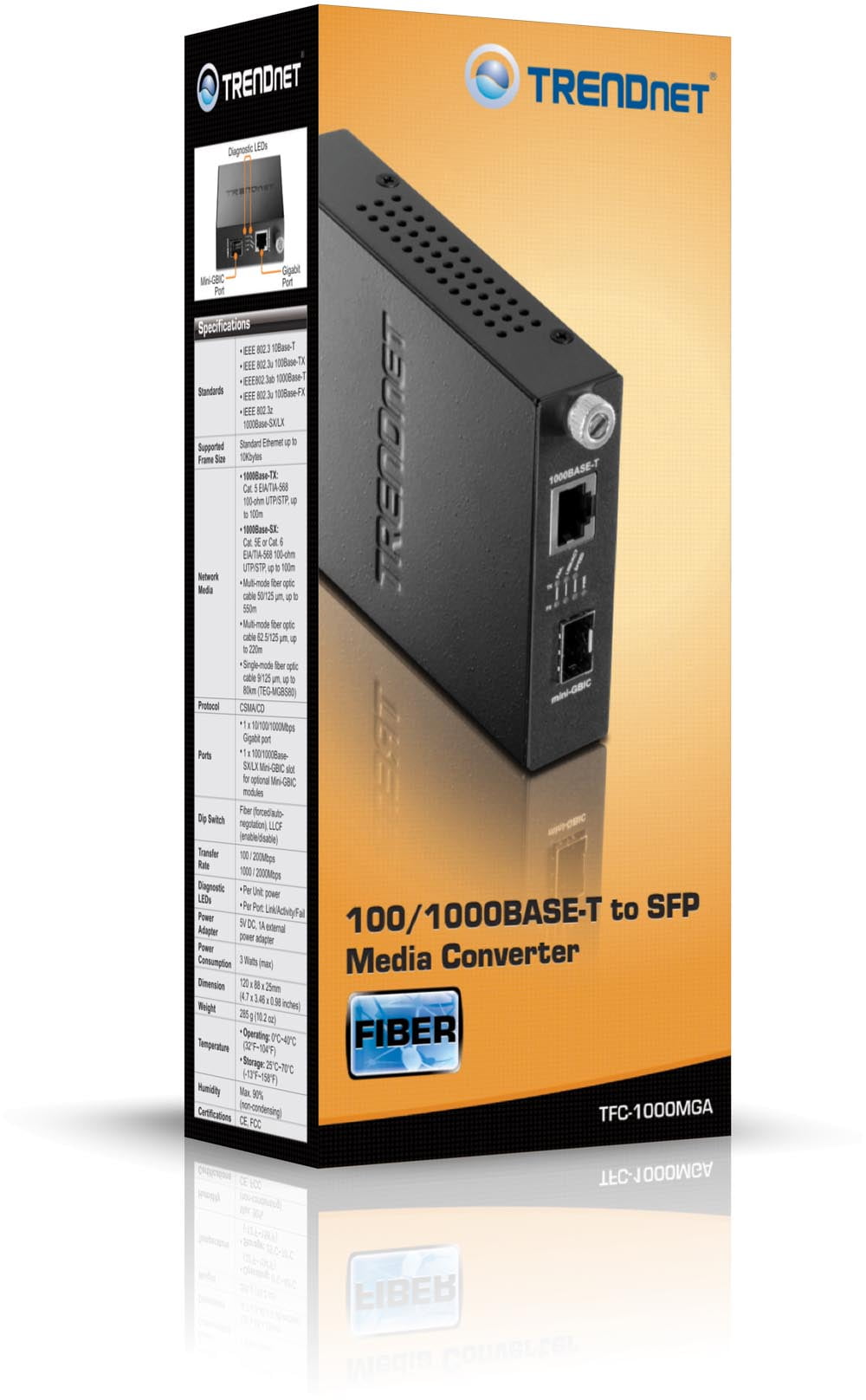 TRENDnet TFC-1000MGA Intelligent 100/1000Mbase-T to SFP Media Converter -  Walmart.com