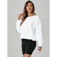 thumbnail image 4 of Unique Bargains Women Crew Neck Fleece Pullover Oversized Cropped Sweatshirt M White, 4 of 8