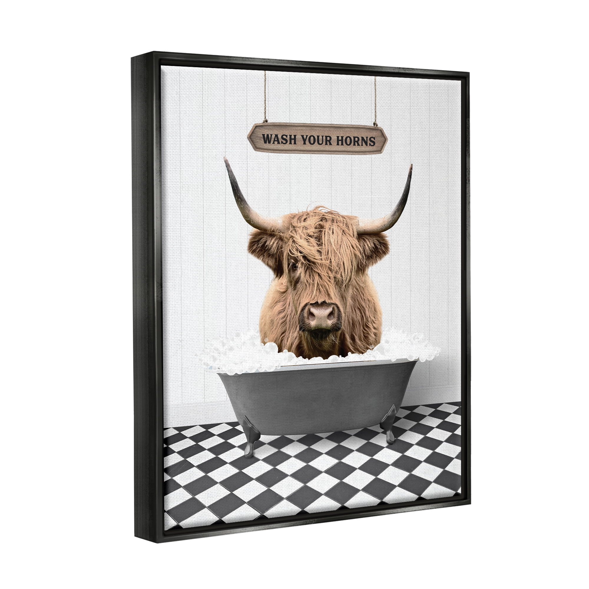 Stupell Industries Wash Your Horns Phrase Animals & Insects Painting Black Floater Framed Art Print Wall Art, 25 x 31