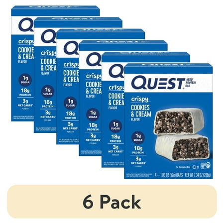 (6 pack) Quest Nutrition, Crispy Hero Protein Bars, Low Carb, Gluten Free, Cookies & Cream, 4 Count