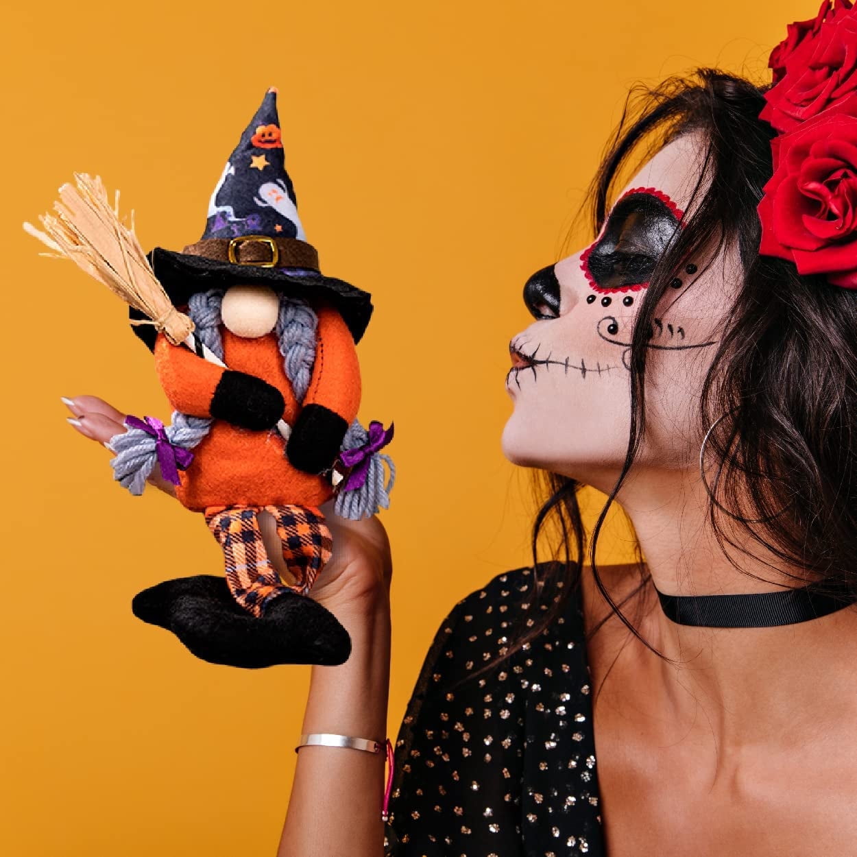 2 Handmade Cute Small Swedish Gnomes With Witch Broom And Hat For Helloween Farmhouse Decoration