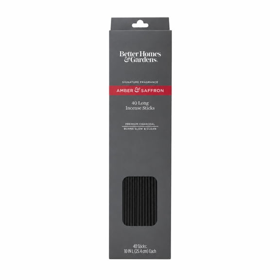 Better Homes & Gardens 10" Premium Charcoal Incense Sticks, Amber & Saffron, 40 Pack