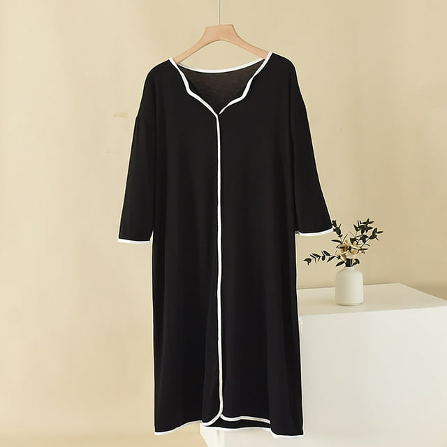 Sakmal Robe de Nuit Grande Taille pour Femmes, Robe de Maison Confortable Noire à Manches Courtes, Chemises de Nuit pour Femmes