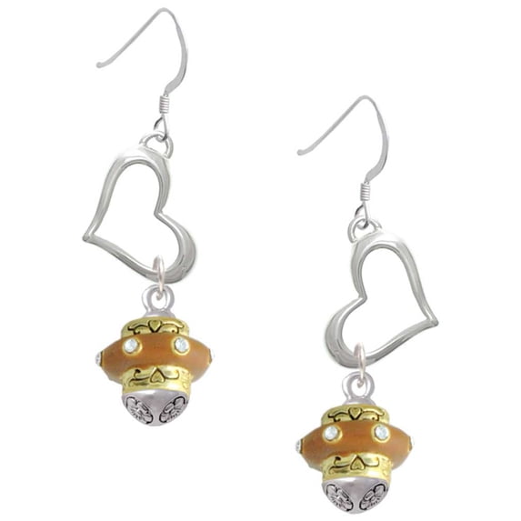 Delight Jewelry Goldtone Tan Center with Clear Crystals Spinner Open Heart French Earrings