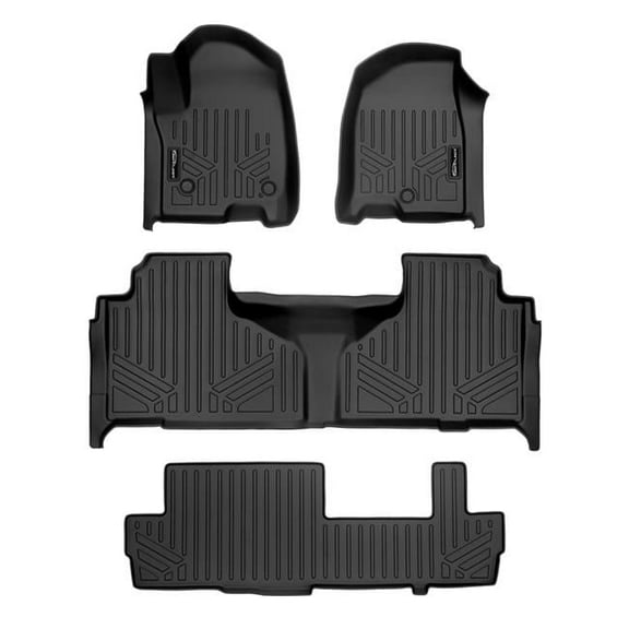 SA0524-B0525-C0526 3 Row Floor Mat Liner Set with 2nd Row Bench Seat for 2021-2023 Chevrolet Suburban, Black