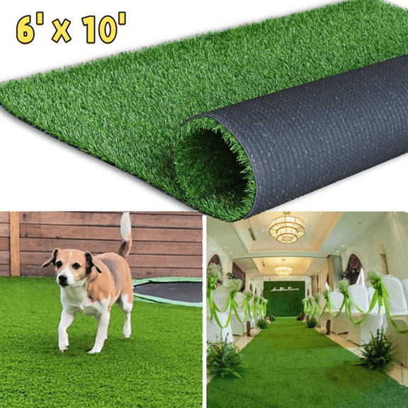 Tcbosik Artificial Grass Turf 6ft x 10 ft, Indoor Outdoor Synthetic Fake Grass with Drainage, 0.8" Height Rug Dog Pets Mat, Turf Carpet for Patio Landscape Backyard, Green