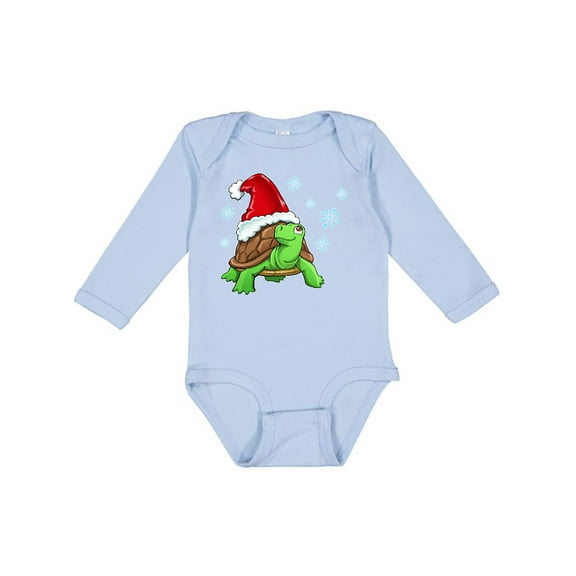 Inktastic Christmas Turtle in with Santa Hat and Snowflakes Boys or Girls Long Sleeve Baby Bodysuit