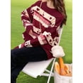 thumbnail image 4 of Women'S Fall Grandpa Sweater Vintage Oversized Striped Crew Neck Long Sleeve Drop Shoulder Knit Pullovers Red S, 4 of 8
