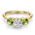 thumbnail image 3 of Gem Stone King 18K Yellow Gold Plated Silver Lab Grown Diamond and Green Peridot Engagement Ring for Women | 1.84 Cttw | Round 6MM | Gemstone April Birthstone | Size 9, 3 of 6