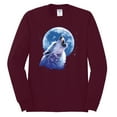 thumbnail image 2 of Wolf Howling at the Moon | Mens Animal Lover Long Sleeve T-Shirt, Maroon, Medium, 2 of 3