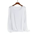 thumbnail image 4 of idosla Casual Womens Long Sleeve Shirts Loose Fit Scoop Neck Soft Solid Basic Tee Tops Trendy (White, 4XL), 4 of 4